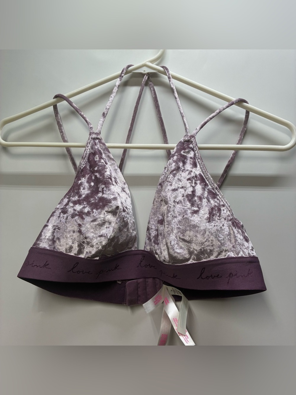 Pink Victorias Secret Medium Purple Velvet Strappy Bralette Bra Sexy Logo